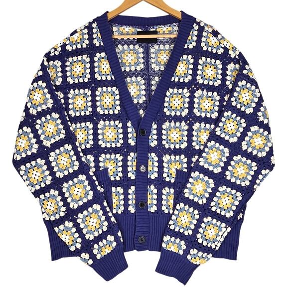 PacSun Other - PACSUN ESTATE CROCHET CARDIGAN – MEN’S LARGE – BLUE/YELLOW/WHITE – 100% COTTON